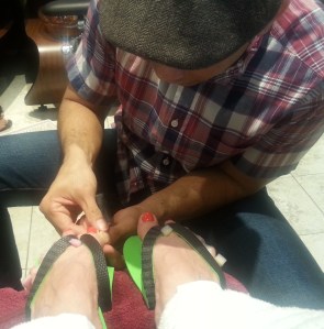 You can see one coral toe. Wi refused to look up. 